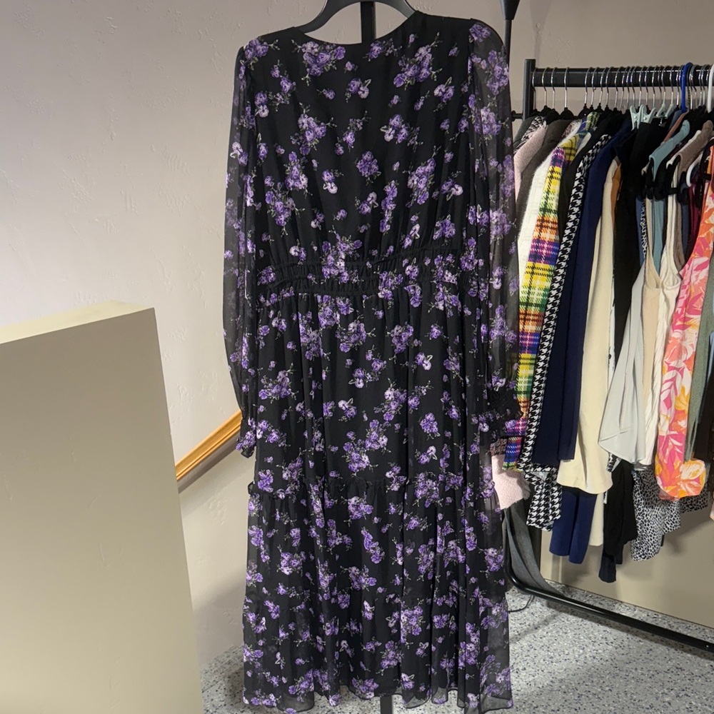 Lucy Paris Black and Purple Floral Long Sleeve Dress - Picture 6 of 7